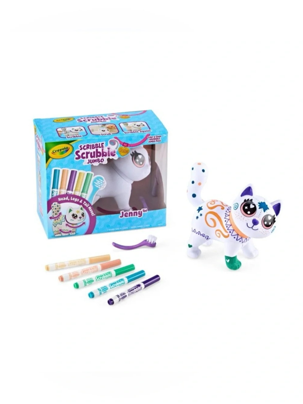 Crayola Scribble Scrubbie Jumbo Pet Cat-Jenny: Drawing & Coloring Kit, Markers.